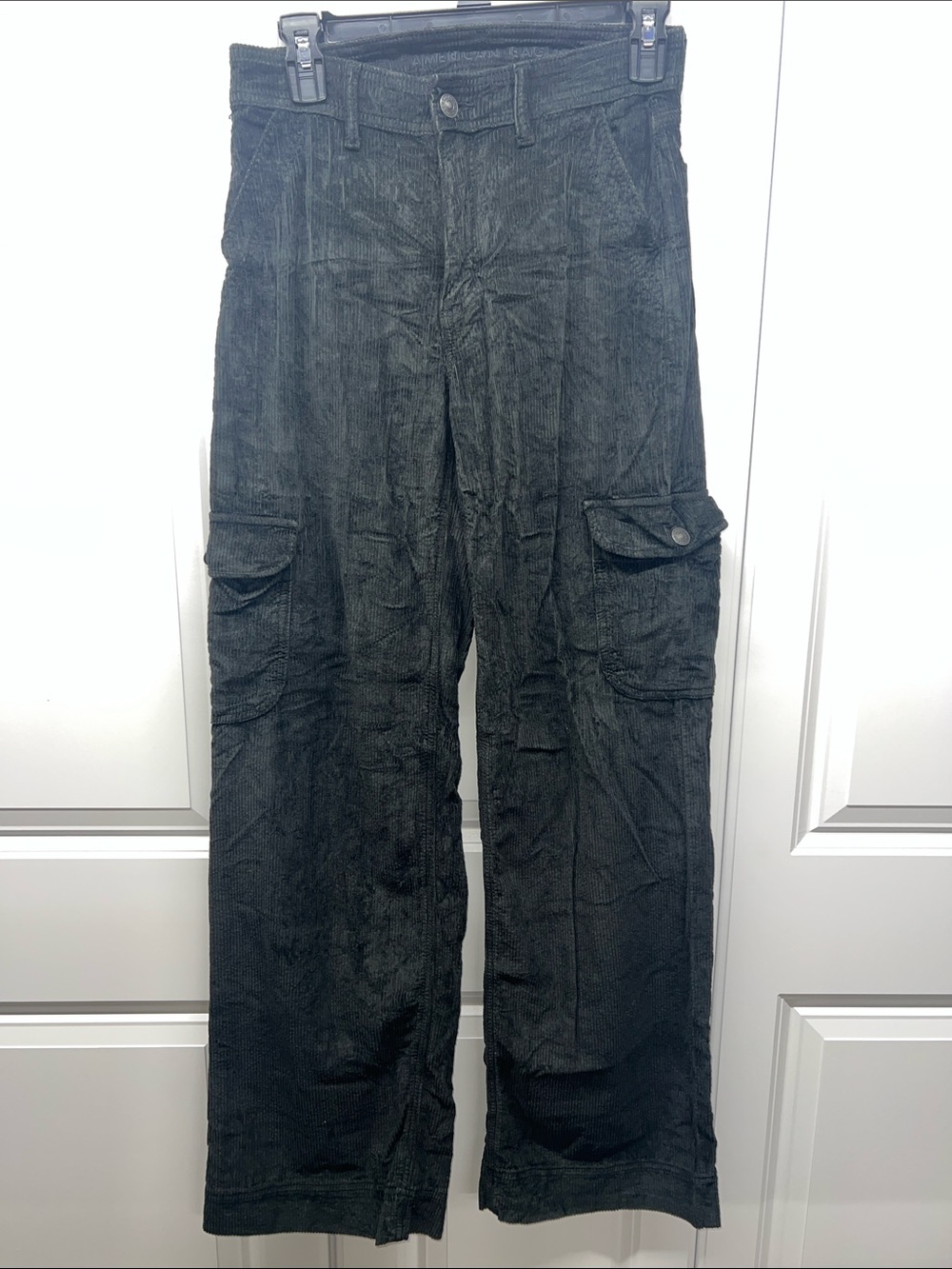 American Eagle Corduroy Cargo Pants Black Wide Leg 00 Regular